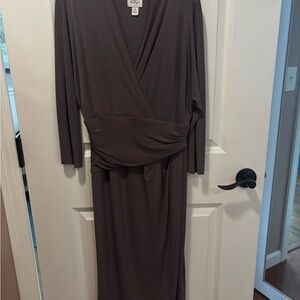 Suzi Chin for Maggy Boutique Taupe Wrap-Style Midi Dress